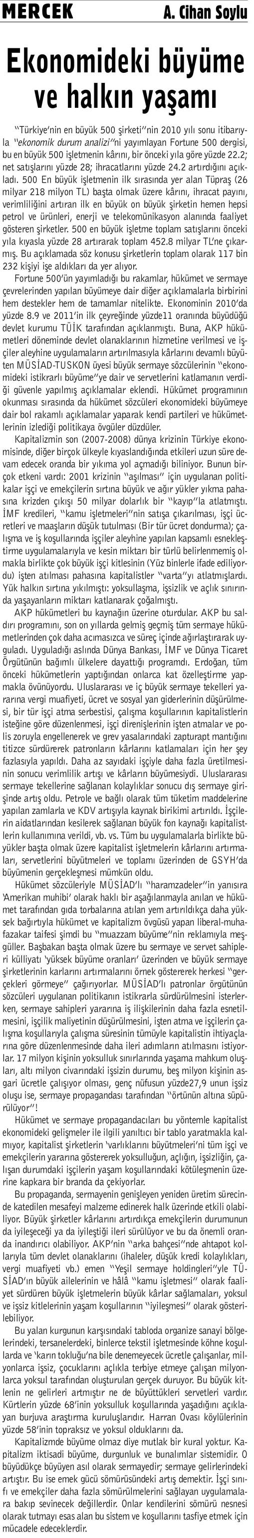 Ekonomideki b&uuml;y&uuml;me ve halkın yaşamı 