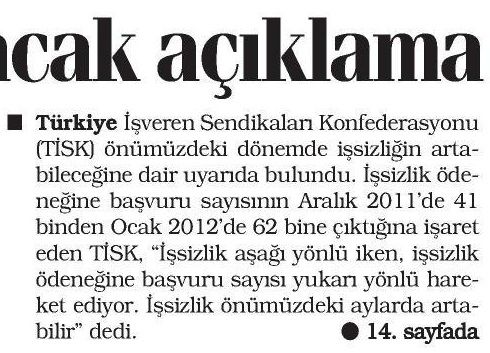 TİSK’TEN İŞSİZLİK YÜKSELİYOR UYARISI