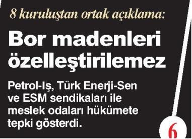 BOR MADENLERİ ÖZELLEŞTİRİLEMEZ