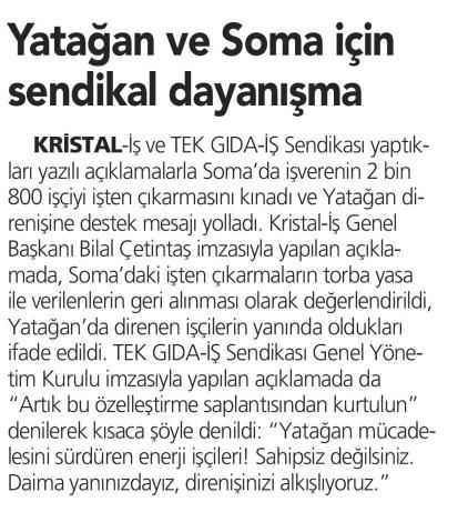 YATAĞAN VE SOMA İÇİN SENDİKAL DAYANIŞMA