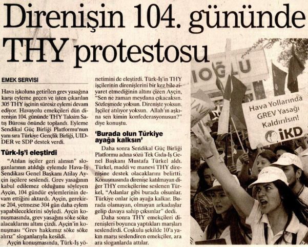 DİRENİŞİN 104. GÜNÜNDE THY PROTESTOSU