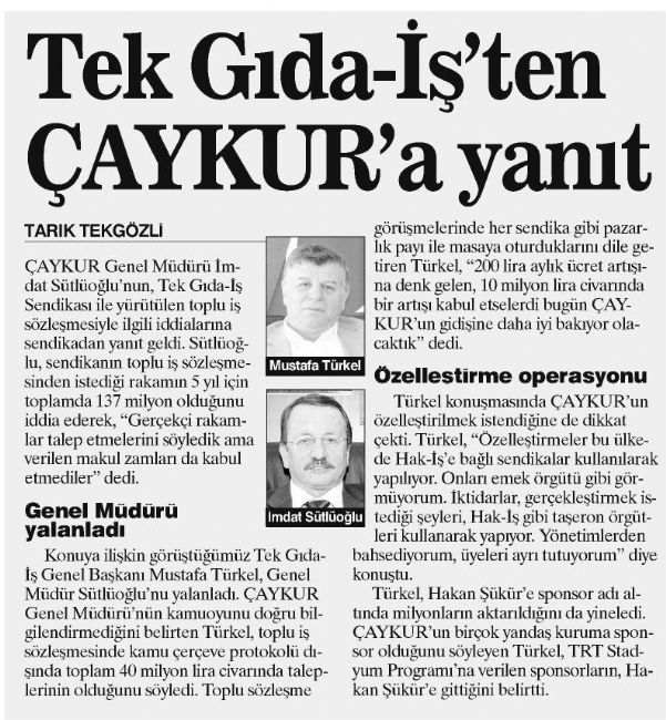 TEKGIDA-İŞ’TEN ÇAYKUR’A YANIT