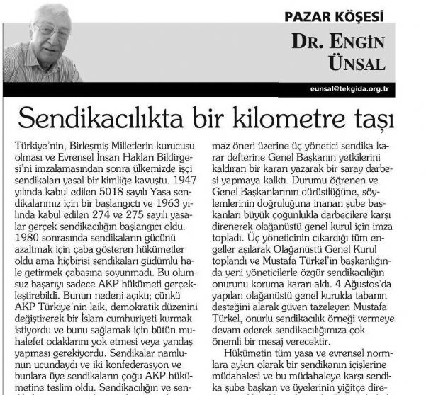 SENDİKACILIKTA BİR KİLOMETRE TAŞI