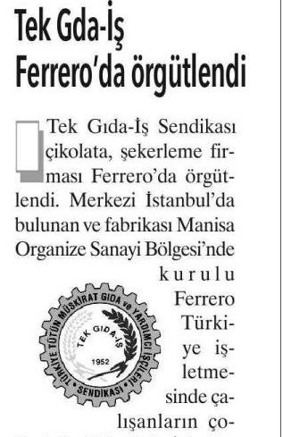TEKGIDA-İŞ FERRERO’DA ÖRGÜTLENDİ
