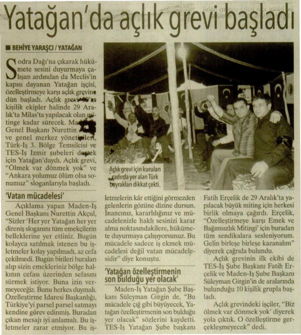 YATAĞAN’DA AÇLIK GREVİ BAŞLADI