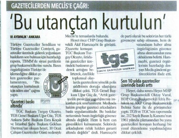 GAZETECİLERDEN MECLİS’E ÇAĞRI