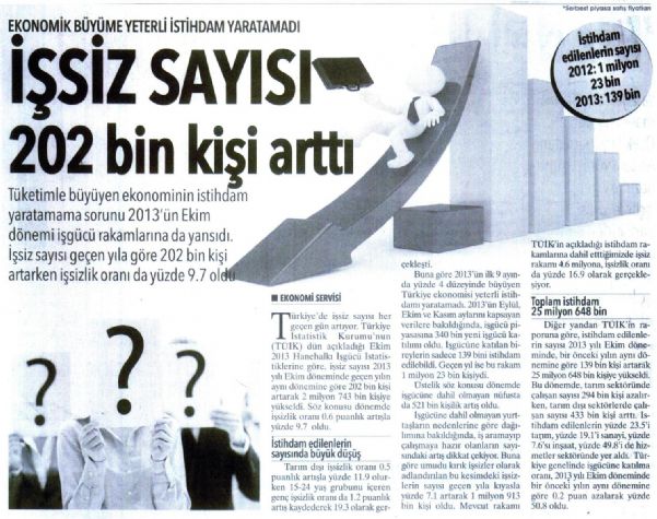 EKONOMİK BÜYÜME YETERLİ İSTİHDAM YARATAMADI İŞSİZ SAYISI 202 BİN KİŞİ ARTTI