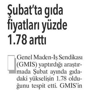 ŞUBAT’TA GIDA FİYATLARI YÜZDE 1.78 ARTTI