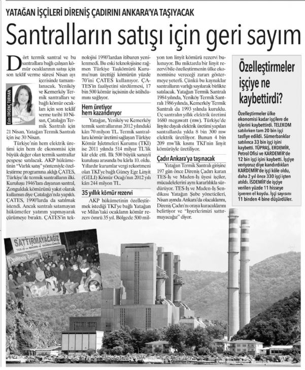 YATAĞAN İŞÇİLERİ DİRENİŞ ÇADIRINI ANKARA’YA TAŞIYACAK