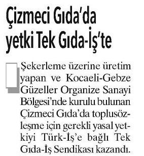 ÇİZMECİ GIDA’DA YETKİ TEKGIDA-İŞ’TE
