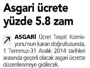 ASGARİ ÜCRETE YÜZDE 5.8 ZAM