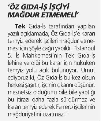 ÖZ GIDA-İŞ İŞÇİYİ MAĞDUR ETMEMELİ