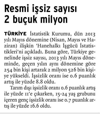 RESMİ İŞSİZ SAYISI 2 BUÇUK MİLYON