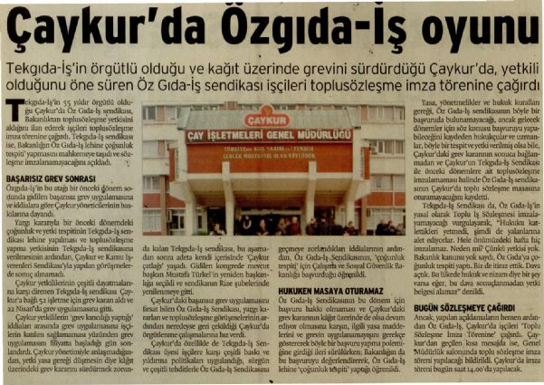 ÇAYKUR’DA ÖZGIDA-İŞ OYUNU