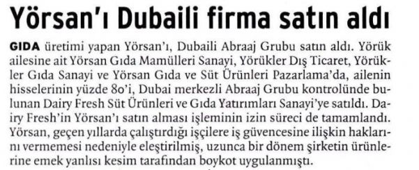 YÖRSAN’I DUBAİLİ FİRMA SATIN ALDI