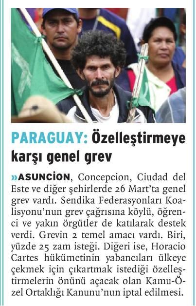 PARAGUAY: ÖZELLEŞTİRMEYE KARŞI GENEL GREV