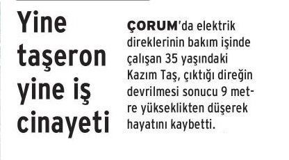 YİNE TAŞERON YİNE İŞ CİNAYETİ