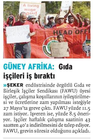 GÜNEY AFRİKA:GIDA İŞÇİLERİ İŞ BIRAKTI