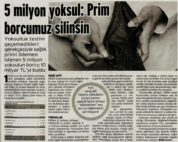 5 MİLYON YOKSUL:PRİM BORCUMUZ SİLİNSİN