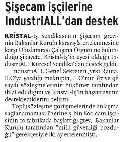 ŞİŞECAM İŞÇİLERİNE INDUSTRİALL’DAN DESTEK