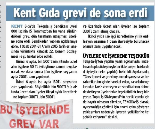 KENT GIDA GREVİ SONA ERDİ