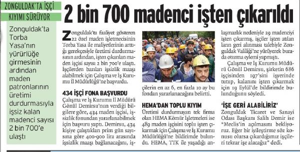 2 BİN 700 MADENCİ İŞTEN ÇIKARILDI