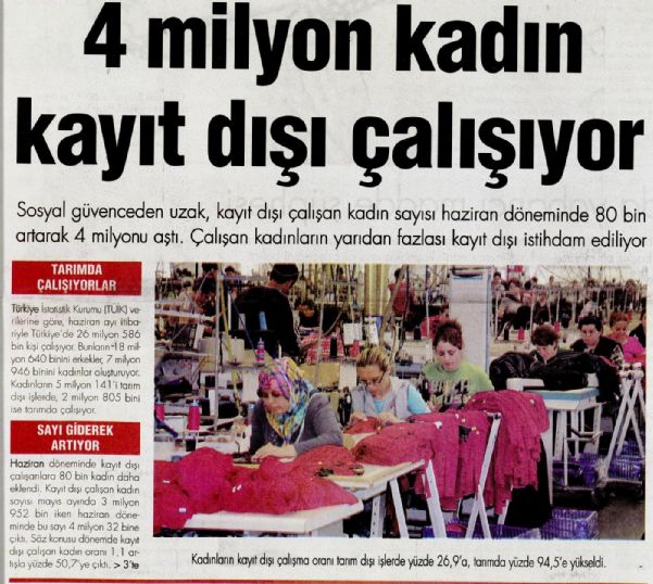 4 MİLYON KADIN KAYIT DIŞI ÇALIŞIYOR