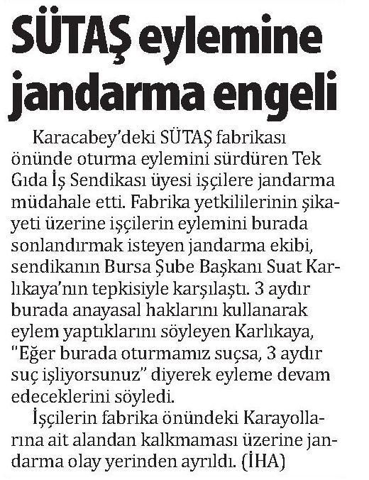 SÜTAŞ EYLEMİNE JANDARMA ENGELİ