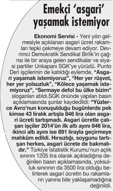 EMEKÇİ ASGARİ YAŞAMAK İSTEMİYOR