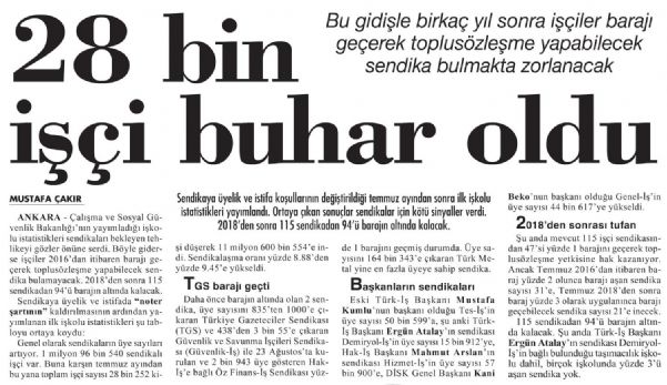 28 BİN İŞÇİ BUHAR OLDU