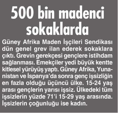 500 BİN MADENCİ SOKAKLARDA