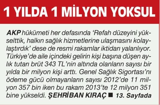 1 YILDA 1 MİLYON YOKSUL