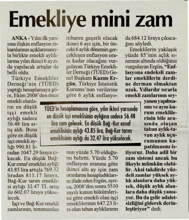 EMEKLİYE MİNİ ZAM