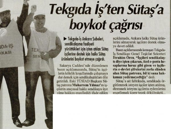 TEKGIDA-İŞ’TEN SÜTAŞ’A BOYKOT ÇAĞRISI