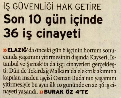 SON 10 GÜN İÇİNDE 36 İŞ CİNAYETİ