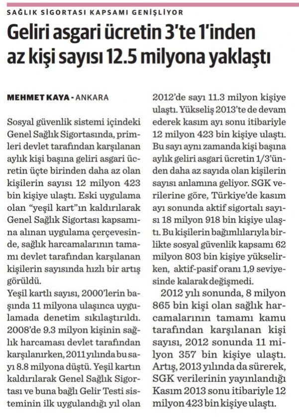 SAĞLIK SİGORTASI KAPSAMI GENİŞLİYOR