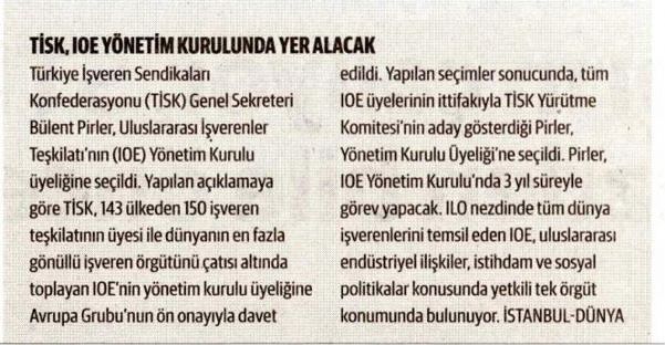 TİSK, IOE YÖNETİM KURULUNDA YER ALACAK