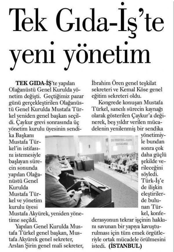 TEKGIDA -İŞ’TE YENİ YÖNETİM