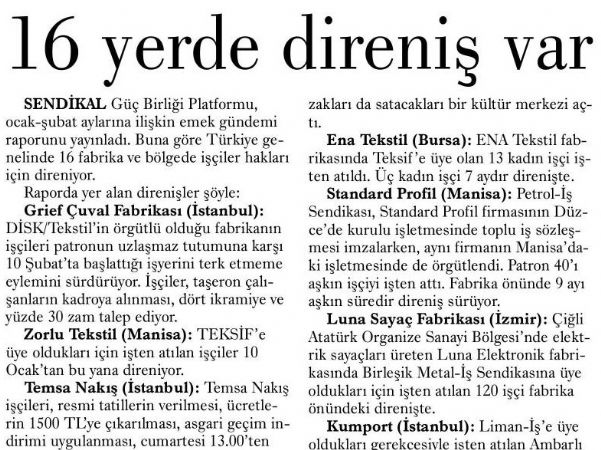 16 YERDE DİRENİŞ VAR