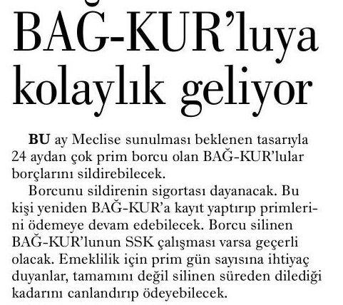 BAĞ-KUR’LUYA KOLAYLIK GELİYOR