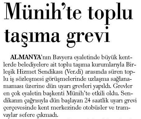 MÜNİH’TE TOPLU TAŞIMA GREVİ