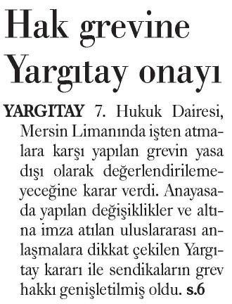 HAK GREVİNE YARGITAY ONAYI