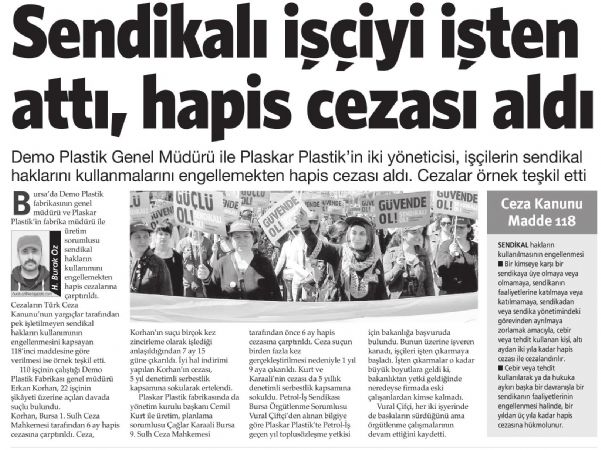 SENDİKALI İŞÇİYİ İŞTEN ATTI, HAPİS CEZASI ALDI