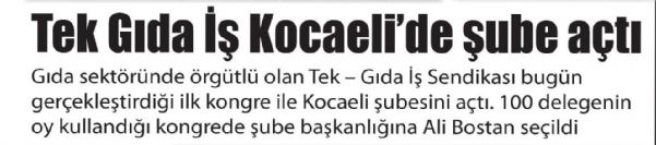 TEKGIDA-İŞ SENDİKASI KOCAELİ’DE ŞUBE AÇTI