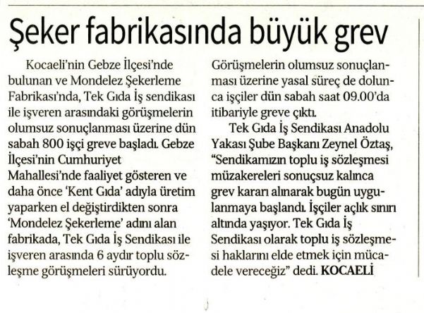 ŞEKER FABRİKASINDA BÜYÜK GREV