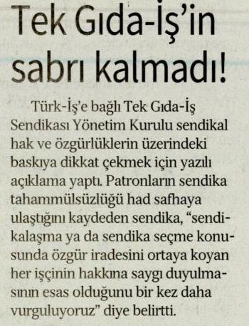 TEKGIDA-IŞ’İN SABRI KALMADI!