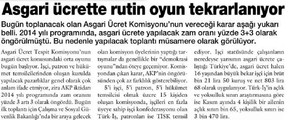 ASGARİ ÜCRETTE RUTİN OYUN TEKRARLANIYOR