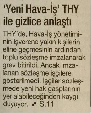 YENİ HAVA-İŞ THY İLE GİZLİCE ANLAŞTI