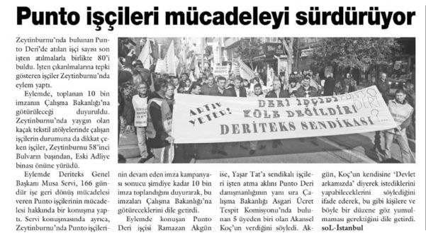 PUNTO İŞÇİLERİ MÜCADELEYİ SÜRDÜRÜYOR