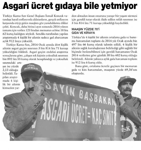 ASGARİ ÜCRET GIDAYA BİLE YETMİYOR